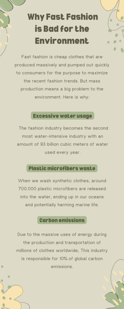 Infographic describes harmful effects of Fast Fashion on the environment. 